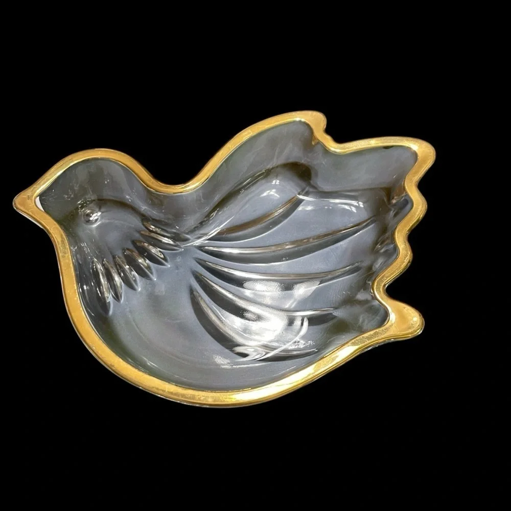 Mikasa Golden Dove Sweet Dish Peace Crystal Gold Trim Trinket 6.5”x5